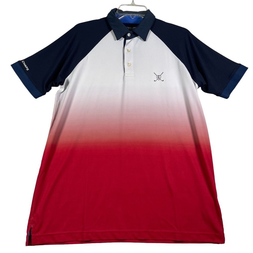 Chaps 78 Golf Polo Shirt Mens M Red White Blue Stay Dry Short Sleeve Performance